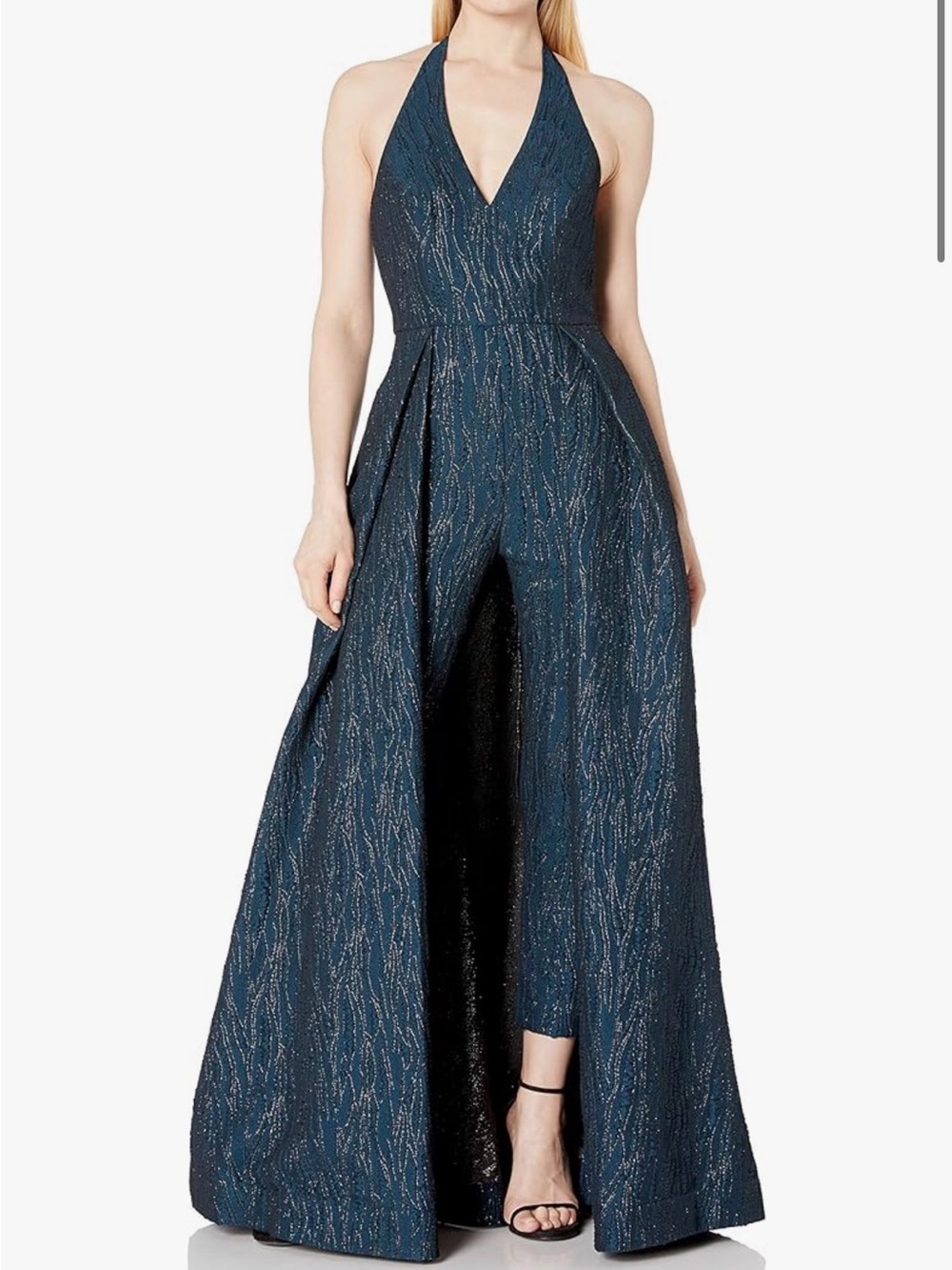 Halston  Metallic Jacquard Jumpsuit/Dress Overlay Gown – Size 16